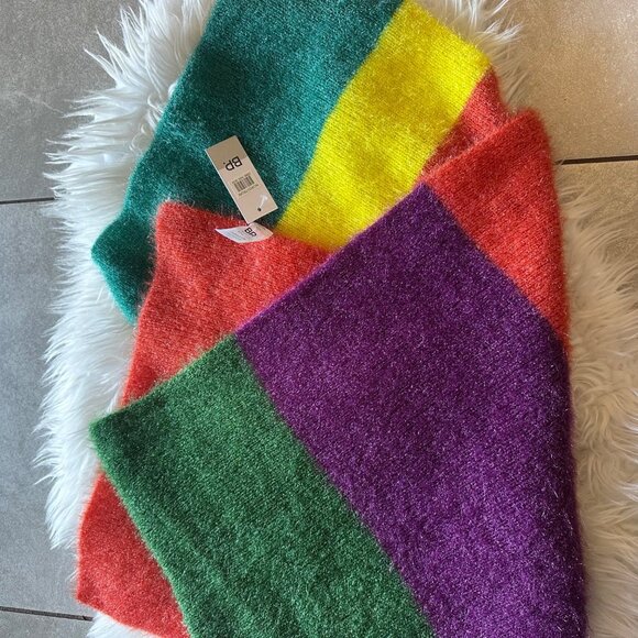 NWT BP Nordstrom Art to Wear Fuzzy Long Oversized Scarf Color Block One Size - Picture 5 of 10
